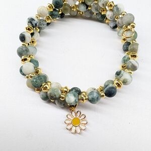"Fresh As A Daisy" Tree Agate Memory Wire Bracelet
